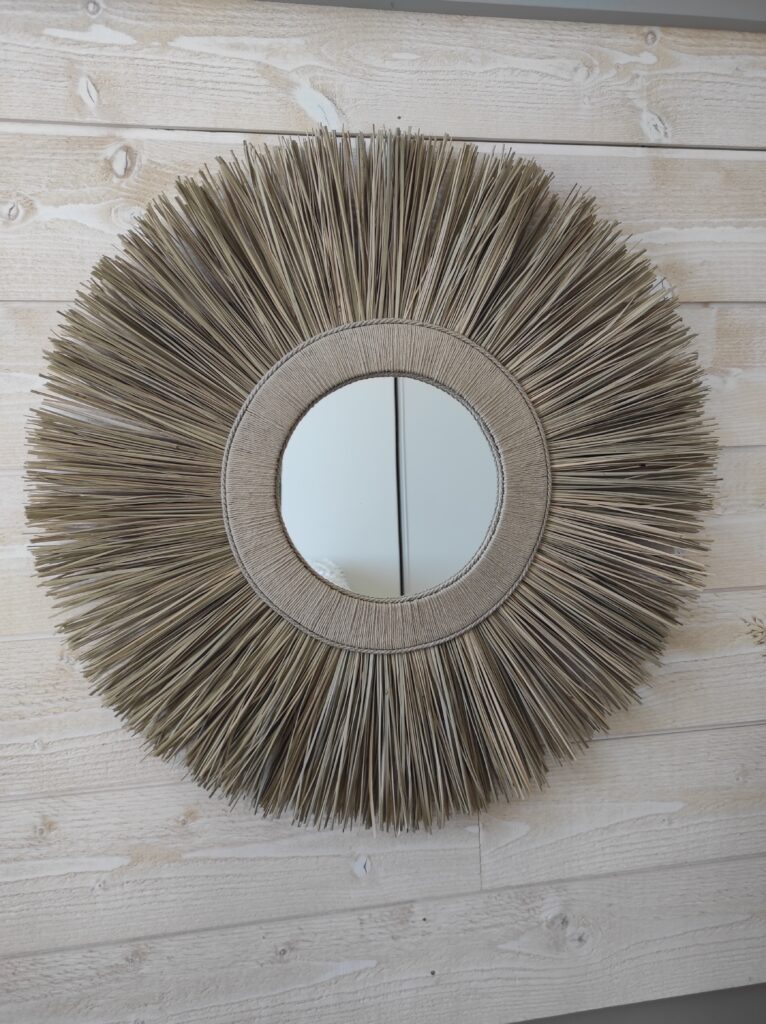 Miroir rond en paille de riz naturelle fine et délicate Ju0116