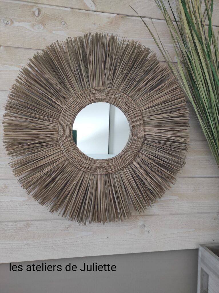 Miroir en paille de riz et algues marine Ju0147