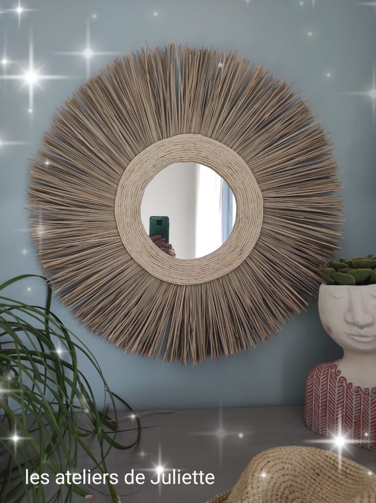 Miroir rond en paille de riz naturelle Ju0184