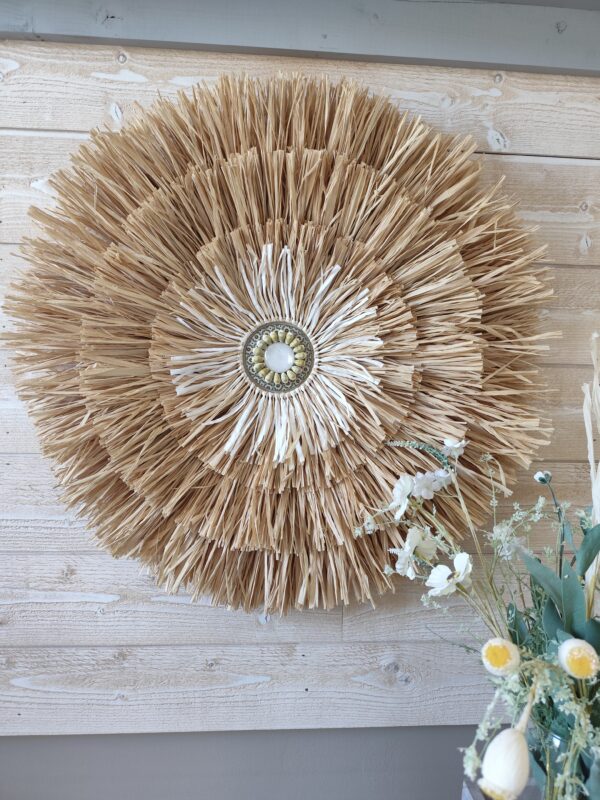 Décoration murale, style jujuhat tout en raphia naturel sur 4 niveaux Ju0264