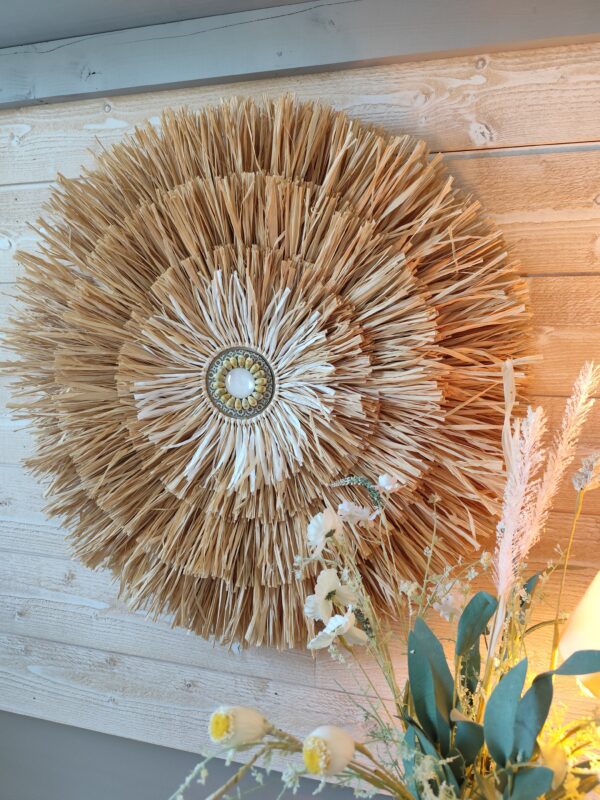 Décoration murale, style jujuhat tout en raphia naturel sur 4 niveaux Ju0264