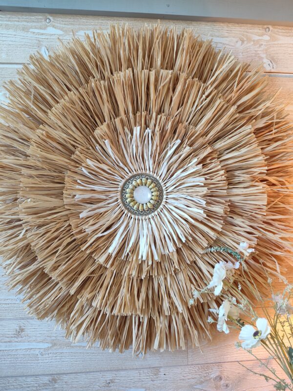 Décoration murale, style jujuhat tout en raphia naturel sur 4 niveaux Ju0264