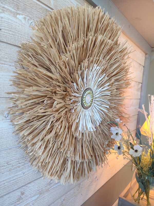 Décoration murale, style jujuhat tout en raphia naturel sur 4 niveaux Ju0264