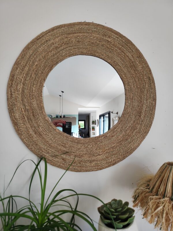 Grand miroir cerné d’un cordage en algues marine Ju265