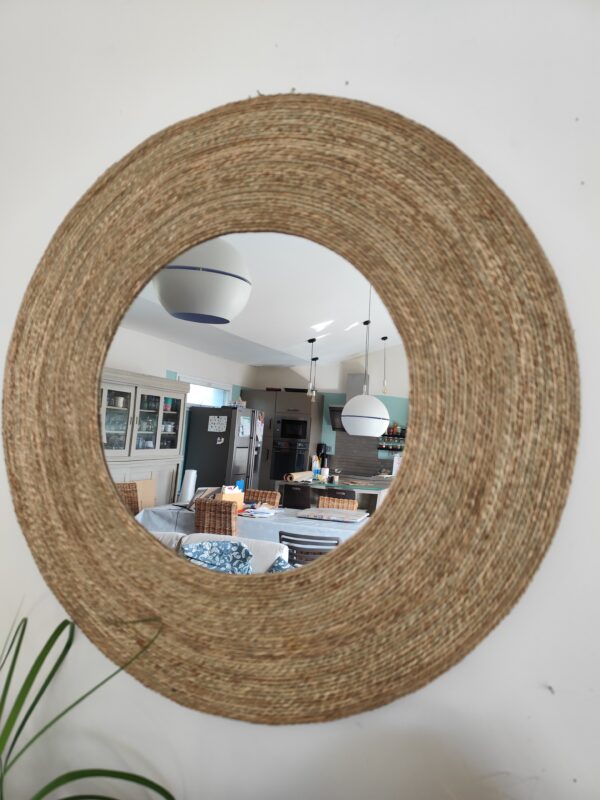 Grand miroir cerné d’un cordage en algues marine Ju265