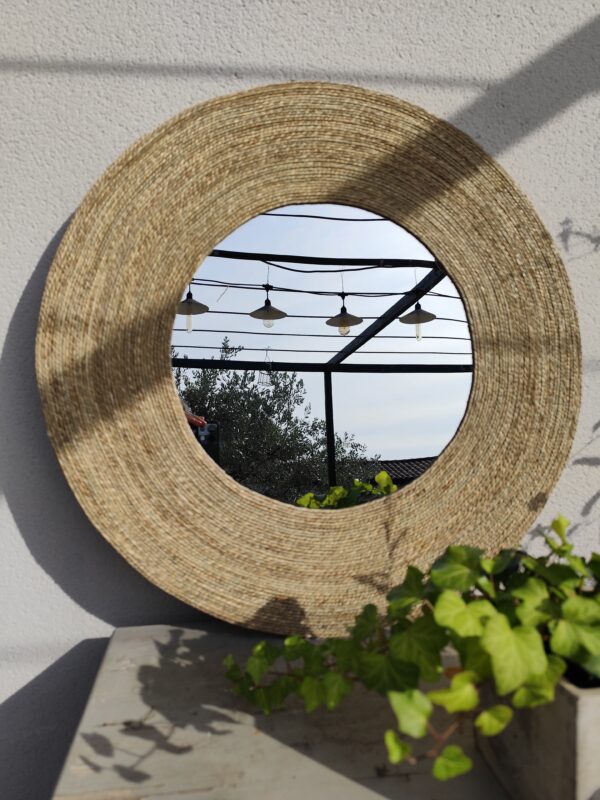 Grand miroir cerné d’un cordage en algues marine Ju265
